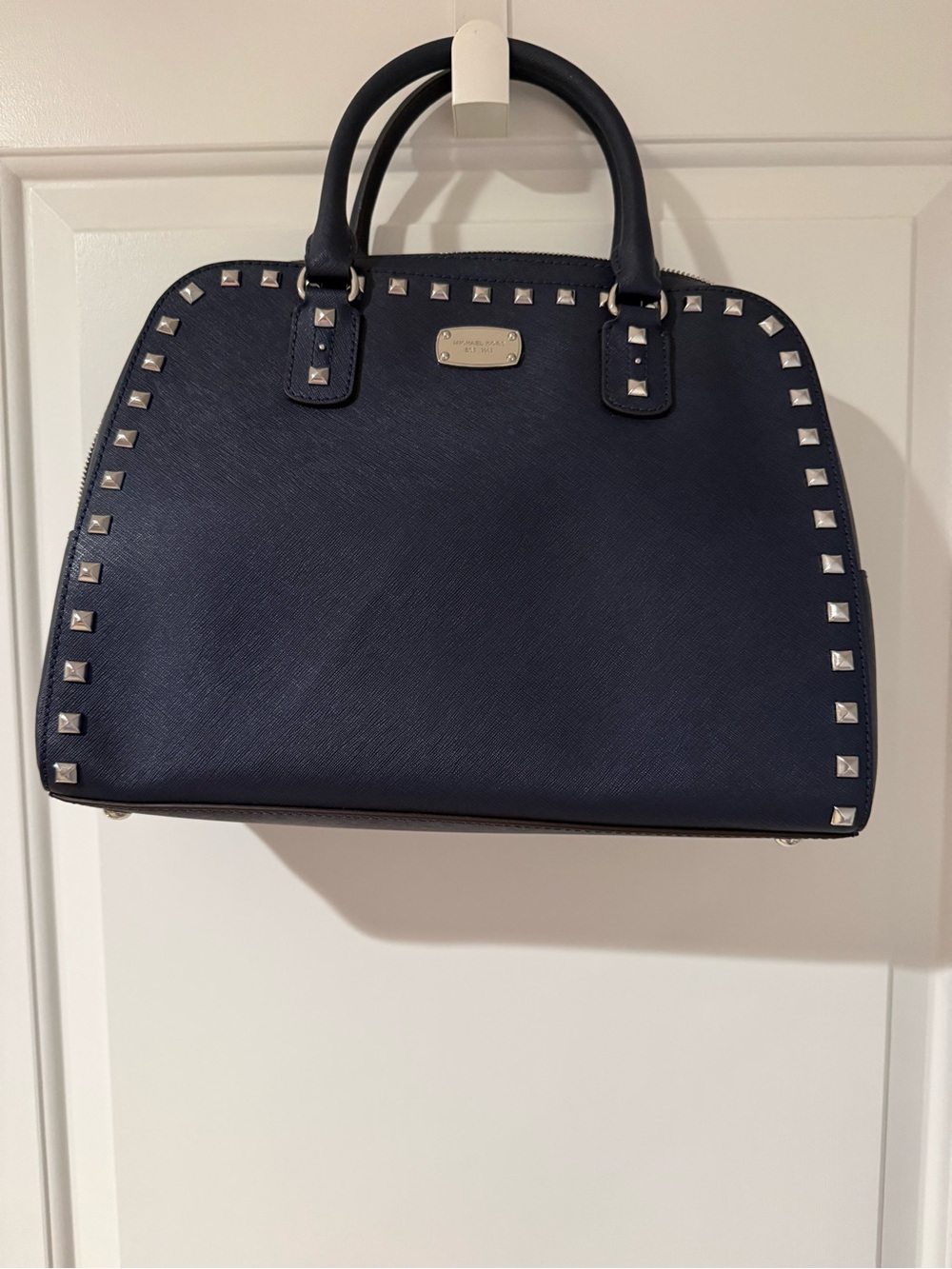 Michael Kors Navy Studded Saffiano Dome Satchel NWOT